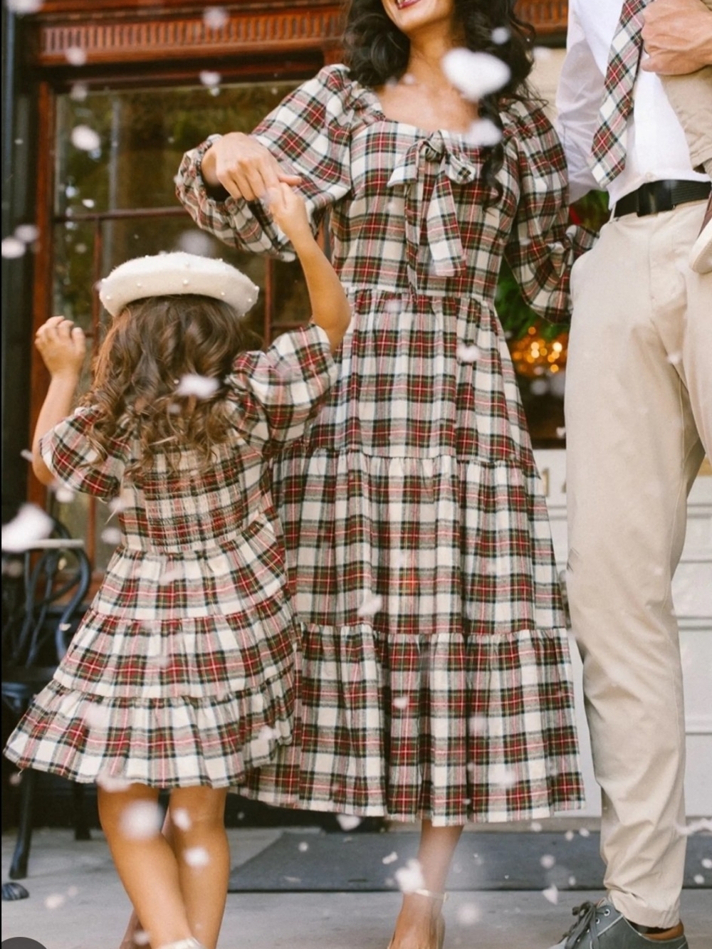 Plaid Midi Dress with Bow Tie